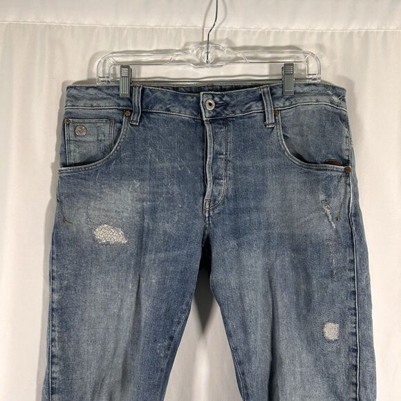 G-Star Raw ARC 3D Slim Jeans Men's 32x32 Light Wash Denim Distressed Button Fly - Picture 2 of 10